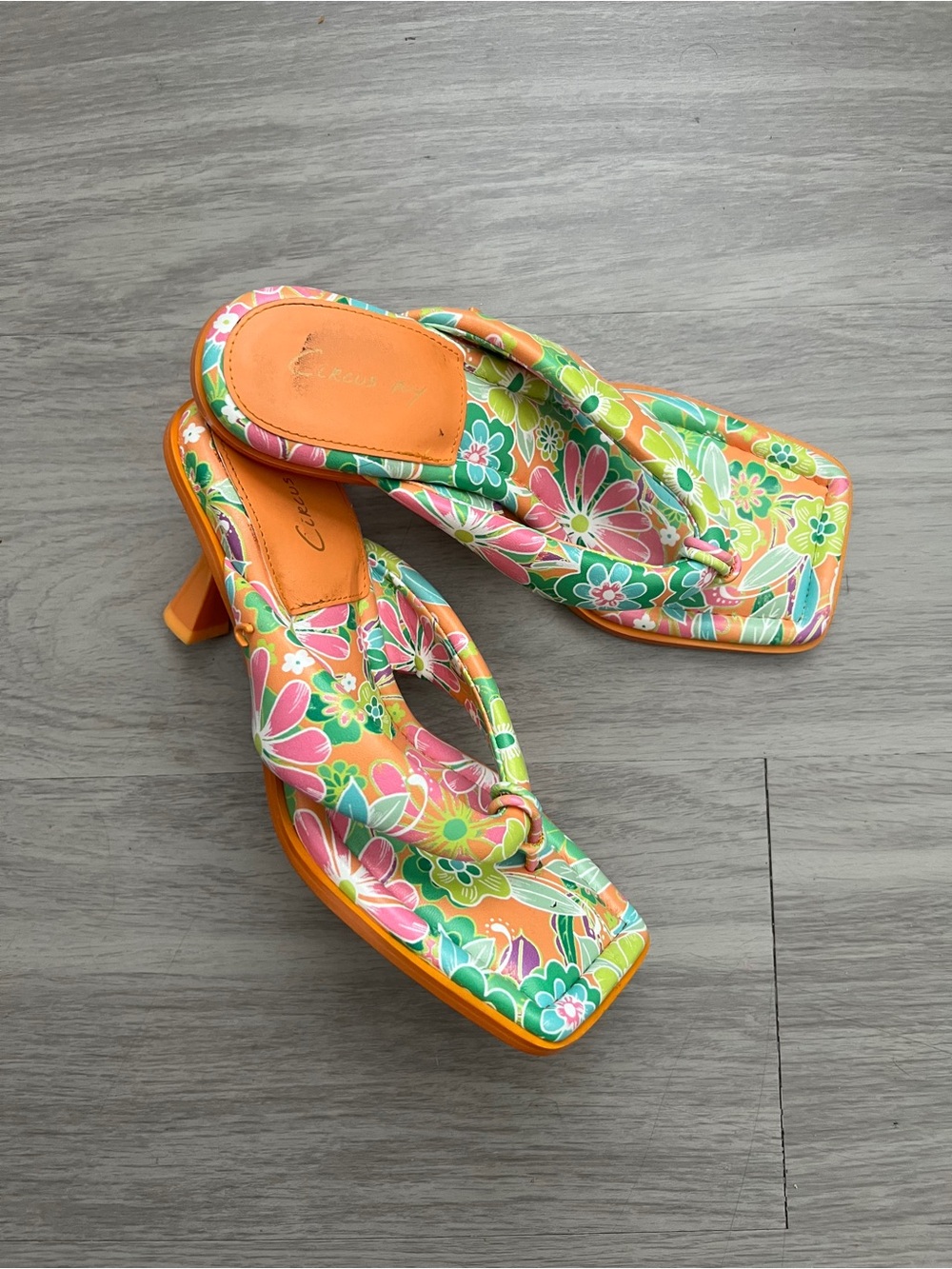 Circus by Sam Edelman Floral Thong Kitten Heel Sandals Orange 7.5M